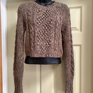 Express Cable Knit Cropped Brown Sweater